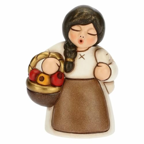 THUN - Presepe 2022 - Statuina Presepe Donna al Mercato in Ceramica Decorata a Mano, Versione Vestito Bianco - Linea Presepe Classico - 5,8x5x8 cm h