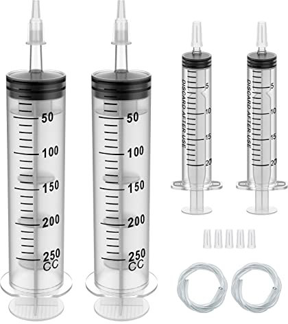 Episkey 2pcs 250ml Plastique Seringue avec Tube, Seringues stériles emballées Seringue a Huile pour Laboratoire Industrie Cuisine Animaux Jardin (2, 250ml)