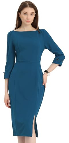 Allegra K Elegante Vestido de Tubo con Cuello Barco y Mangas 3/4 para Mujer, Azul Lago, S