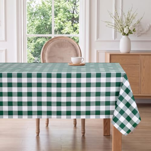 Hiasan Gingham fläckbeständig rektangulär bordsduk, vattentät trädgårdsduk, för matsal, trädgård, fest, picknick, födelsedag, bröllop eller hem, 130 x 220 cm, grön och vit