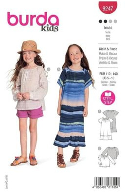 burdastyle Schnittmuster 9247 | Kleid und Bluse für Mädchen zum selber nähen | Mädchen, 110-140 | Nählevel: leicht