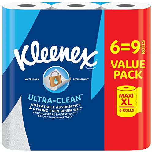 Kleenex® rotolo da cucina Ultra Clean™, 6 Maxi XL rotoli da cucina (=9 rotoli), assorbenza insuperabile e forza carta da cucina - Confezione riciclabile al 100%