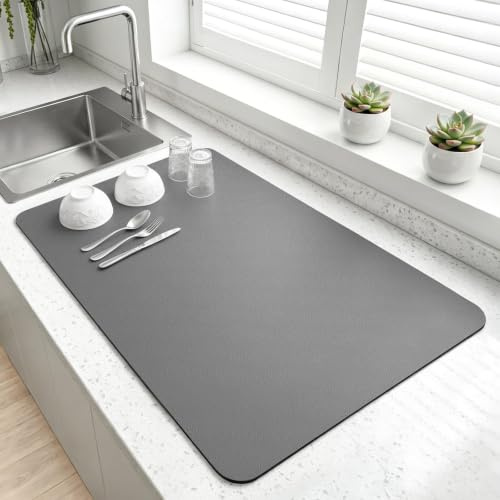 LOPNUR Large Dish Drying Mat for Kitchen Counter, 24x16, Grey