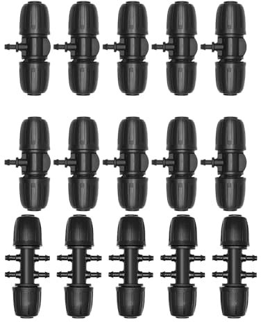 Hydrogarden Lot de 15 raccords de tuyau en T 1/2 - Raccord en T - Réducteur de tuyau de jardin - Avec ardillon - Pour système d'irrigation de jardin