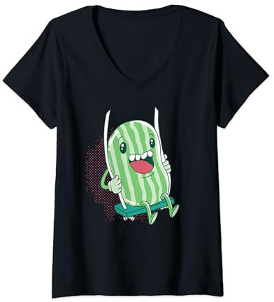Femme Pastèque sur balançoire pour les amis de la bande dessinée des fruits et des melons T-Shirt avec Col en V