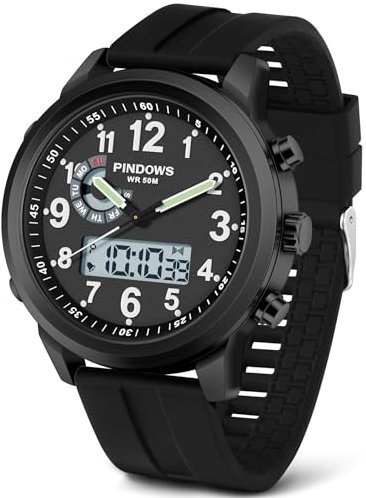 PINIDOUS Orologi da Uomo Orologi Digitali da Uomo per lo Sport All'aperto Multifunzionale Militare Quarzo Analogico Orologio Impermeabile In Acciaio Inox Moda Classica Orologio (Nero-Bianco)
