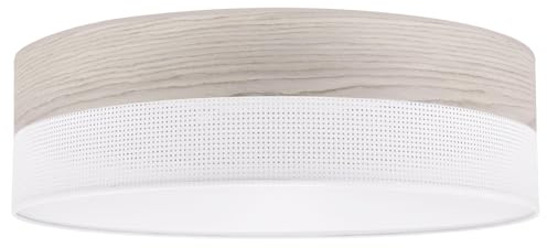 Light Home Deckenlampe Rund - Deckenleuchte Rund mit Holzelemente und Plexi - Modern Decke Lampe für Schlafzimmer, Wohnzimmer - Gebleichtes Eiche/Weiß - ⌀ 50cm