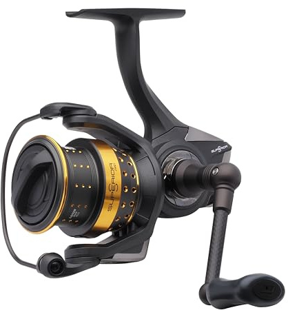 Abu Garcia Överlägsen spinnrulle, sötvattensportsfiskerulle, gädda abborre och zander, aluminiumspole, robust tvåhänt 1000-4000 rulle storlek grund spole, svart och guld
