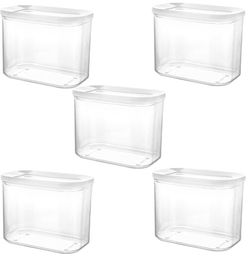 YOUNTHYE 5 teiliges Set Kunststoff Vorratsdosen mit Deckel Luftdicht,1000ML Rechteckige Küche Aufbewahrung & Organisation, Weiß Optima Zum Versiegeln und Konservieren von Lebensmitteln