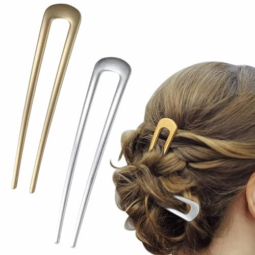 2 Stück Französischer Dutt, Große U-Förmige Haarnadeln aus Metall, 14cm French Haargabel, Förmige Haarstäbchen, U-Förmige Haarspange Damen, Geeignet für Zeremonien, Bälle, Rituale und Elegante Anlässe