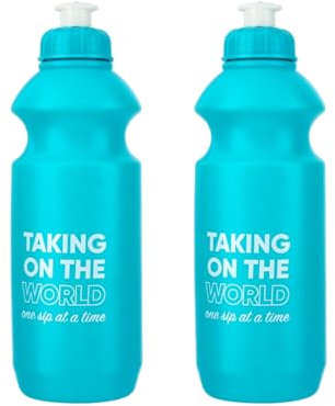 HOMESHOPA Squeeze Sports Plastic Water Bottle, 2 Pack Blue Non-Toxic Pull Top Wide Mouth Opener, Durable Leak Proof Drinking Bottle For Running, Gym, Fitness, Yoga, Outdoors and Camping