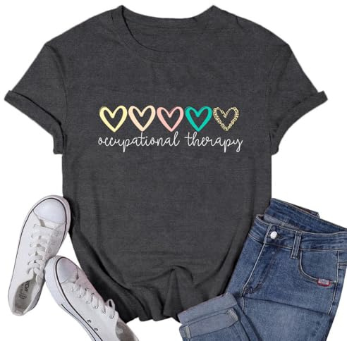 VQD Womens Occupational Therapy Shirts Occupational Therapist Tshirts OT Tee Tops Grey