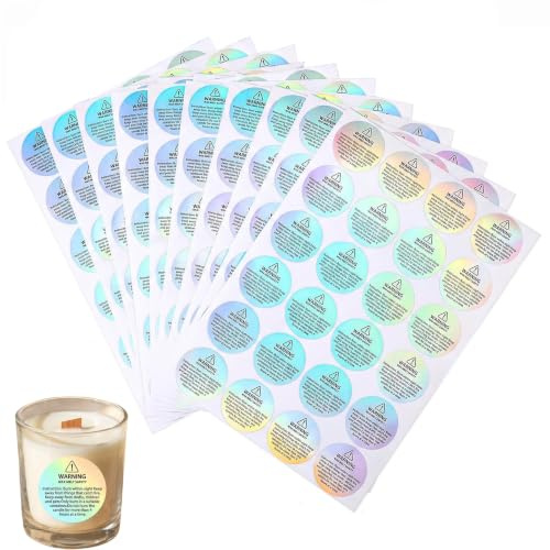 240 Pcs Candle Warning Labels, Safety Stickers for Candle Jars | Holographic, Adhesive, Waterproof, Oil-Resistant. Round Candle Wick Stickers for Candle Tins & Wax Melts, Gift Package