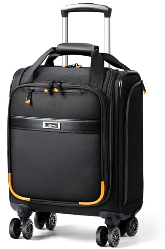 Lekebobor Underseat Carry On Luggage with Spinner Wheels,16 Inch Softside Suitcase with Detachable Wheels, Lightweight Travel Luggage Bag for Men Women, Black
