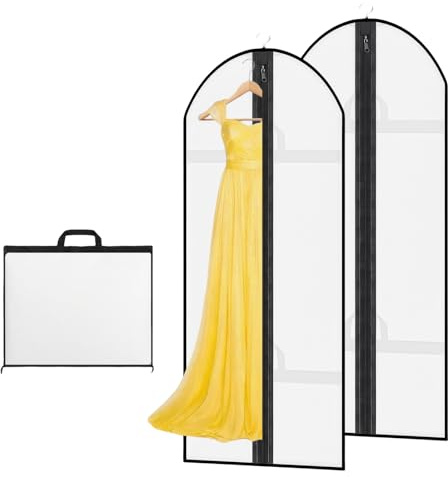 AMFUN 2 PCS Dress Bag,Full Length Travel Suit Bag with Zipper, Dust-proof Clothes Covers Protector Bags,Gown Garment Bag for Long Dresses, 180×60 cm (White)