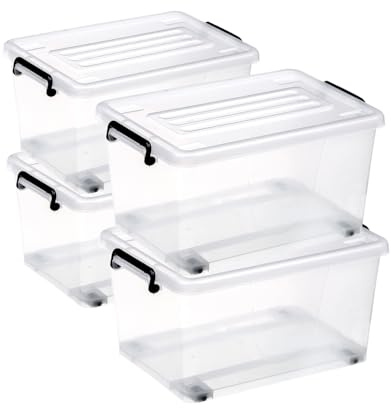 POSH 4 scatole di plastica per alimenti con ruote, 15/30/50/60/80 litri, impilabili per la casa, clip di chiusura, confezione da 4 pezzi (50 l, 4 pezzi)