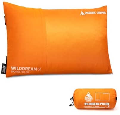 OneTigris WILDDREAM Campingkudde, huvudkudd av krossad liten Memory Schaum, komprimerbart reskudde för utomhus, ryggsäcksturism och bil (43 x 30 x 13 cm)