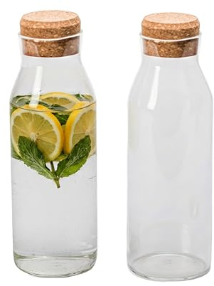 Relaxdays glaskaraff set med 2, 1,2 l, korklock, värmebeständig borsilikat, klar/naturlig, 27 x 9 x 9 cm