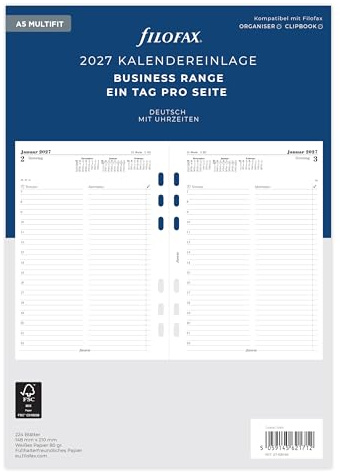 Filofax Inserto per calendario A5 Multi, 1 giorno su 1 pagina, in tedesco 2027