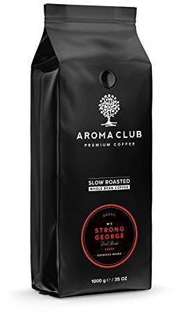Aroma Club Dark Roast Coffee Beans 1KG Strong George Whole Bean Slow Roasted Brazilian Coffee Award Winning Espresso Blend Suitable for All Machines