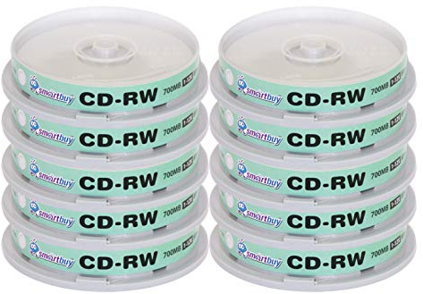 100 Pack Smartbuy CD-RW 1-12X 700MB/80Min High Speed Branded Logo Rewritable Blank Data Media Disc