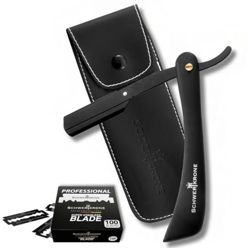 Schwertkrone Rasiermesser Wechselklinge Griff schwarz + 100 Derby Rasierklingen