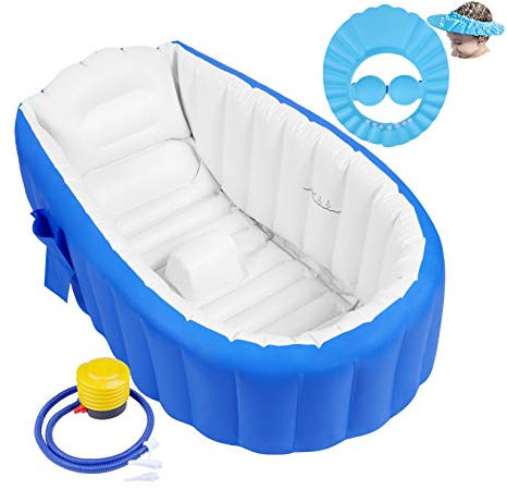 Aufblasbare Badewanne Baby Babybadewanne Babywanne Aufblasbar mit Luftpumpe und Duschhaube für Baby, Neugeborene, Kinder, Jungen und Mädchen