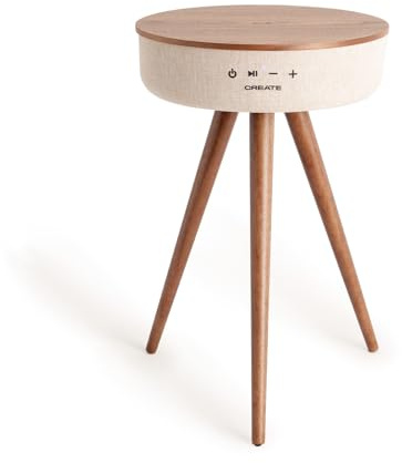 CREATE / SPEAKER TABLE/Tavolo Altoparlante legno scuro/Bluetooth e caricabatterie senza fili per smartphone