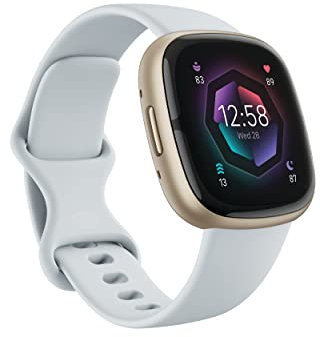 Fitbit Sense 2 Advanced Health and Fitness Smartwatch with Tools to Manage Stress and Sleep, ECG App, SpO2, 24/7 Heart Rate and GPS, Blue Mist/Pale Gold, One Size (S & L Bands Included)