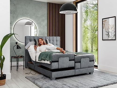 Generisch Elektrisches Bett Boxspringbett Mary Doppelbett im Schlafzimmer Taschenmatratze (Grau - Amor 4320, 200 x 200)