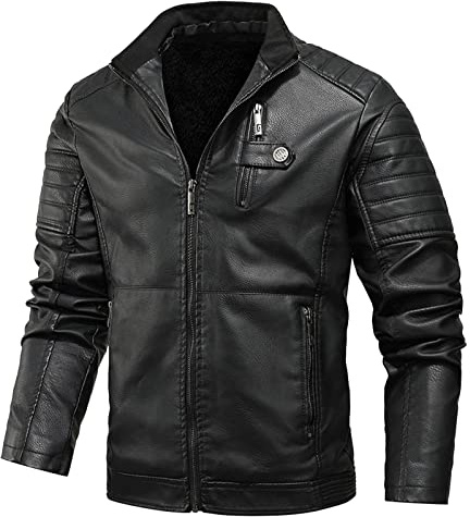 Veste en Cuir Homme Hiver éPais Velours Chaud DéContracté Leather Blouson avec Poche Zippée Couleur Unie éLéGante Manteau en Cuir Protection Contre Le Froid Veste De Moto