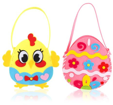 SULOLI 2pcs Sac Poussins de Pâques-DIY Sac Cadeaux en Feutre de Poussins et d'Oeufs Décoration de Pâques et Printemps