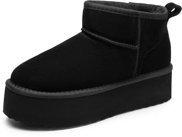 DREAM PAIRS Classic Platform Snow Boots for Women Genuine Suede Leather, Ankle Boots Winter Boots with Memory Foam Insole Lightweight Anti-Slip Outsole for Outdoor Indoor,Size 5,Black,SDSB2427W