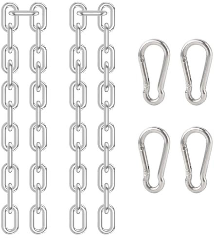 DesertBoy Chaîne de Chaise Suspendue 2 Pièces Chaîne D'extension en Acier Inoxydable 304 Chaine pour Fauteuil Suspendu avec 4Pcs Mousqueton à Ressort pour Intérieur et Extérieur Fixation de Suspension