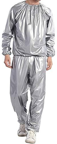 Bastuoverall, Vattentät, Vindtät PVC-fitnessvett, med Resår i Midjan, för Träning, Viktminskning (Silver)