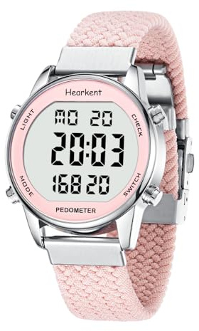 Hearkent Montre podomètre podomètre pour femme, profitez de pas, kilométrage, calories, compte à rebours, réveil et autres fonctions. Aucune application, charge requise ou bluetooth, 2401, rose