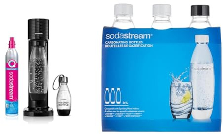 SodaStream Gasatore Gaia Nero d’Acqua per realizzare Acqua Frizzante & Bottiglie Fuse per Gasatore Source, Play, Power, Spirit, Fizzi e Genesis, Capienza 1 litro, Confezione da 3 (3 x 1 L)