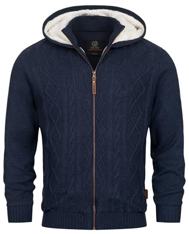 Indicode Herren INRandolph Strickjacke mit Kapuze und Reißverschluss | Cardigan Feinstrickjacke für Männer Navy, L