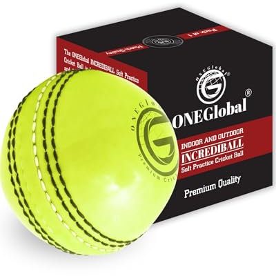 ONEGlobal Incrediball Weicher Cricketball für drinnen und draußen, weicher Gummi-Cricketball mit Kern und genähter Naht, für Honfähigkeiten und Familienspaß (1-Fluoro-Gelb)