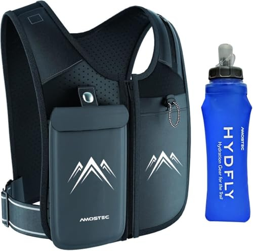 REVALI Gilet de course à pied, brevet britannique, gilet de course réfléchissant à l'avant, 6 poches pour accessoires, gilet d'hydratation léger et réglable, pour homme et femme
