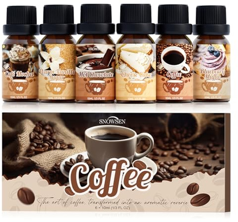 Coffee Essential Oils Set for Diffusers for Home, SNOWSEN Fragrance Oils for Aromatherapy, Candle Making - Café Mocha, Coffee, Hot Chocolate, Blueberry Muffin, Cheese Cake, Warm Vanilla Sugar