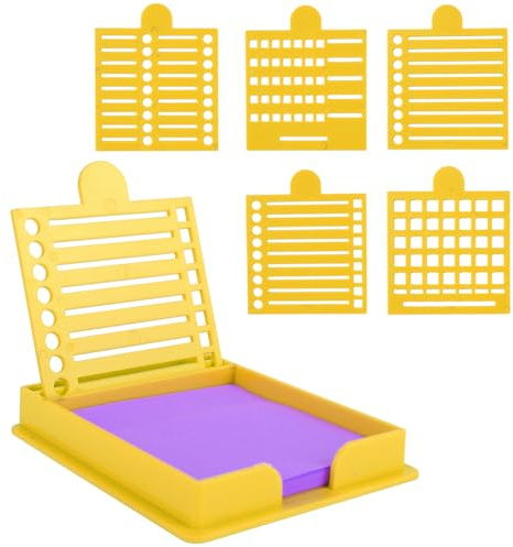 Porte Notes Autocollantes avec Cinq Pochoirs Différents, Gabarits de Dessin de Lignes Porte Notes pour Autocollantes 7,62x7,62cm pour Bureau École (Jaune)