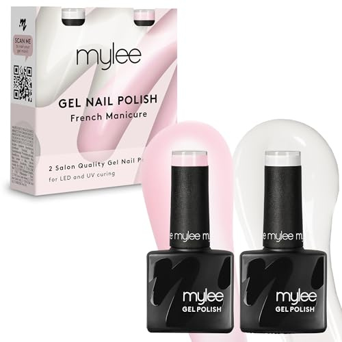 Mylee Gel Nail Polish Duo UV/LED Soak-Off Nail Art Manicure Pedicure for Professional, Salon & Home Use - Long Lasting & Easy to Apply (French Manicure, 2x8ml)