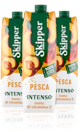Zuegg Skipper Succo di Frutta Gusto Pesca, Bevanda a Base di Purea di Pesca, Fonte di Vitamina C, Contenuto di Frutta 50% - Senza Glutine, 100% Ingredienti di Origine Naturale (3x1L)