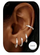 BVLAGIDA 4 Paires Boucles d'Oreilles Créoles Argent 925 Creoles Or Femme Hypoallergénique Boucles d'oreilles Femme Or Piercing Oreille Cartilage