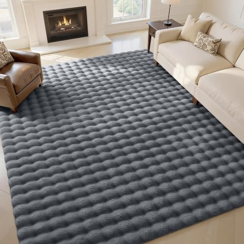 Homaxy 3D Bubble Washable Small Rugs Living Room 60x100 cm, Dark Grey | Anti Slip Carpet, Fluffy Shaggy Rugs, Thick Pile Bedside Rug for Kids Bedroom, Nursery