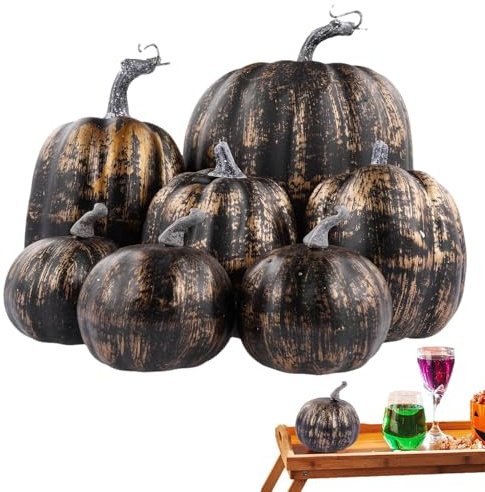 Zucche artificiali – 7 zucche finte in schiuma, accenti rustici autunnali, mini zucche ornamentali, leggere, decorazione autunnale per tavolo da pranzo, Halloween, Ringraziamento