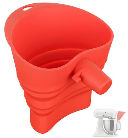 Linkidea Silikonstänkskydd för konditormaskin, vikbar och flexibel tratt, pip för mixerskål, kompatibel med KitchenAid Artisan KSM150 5QT (röd)