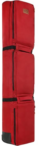 Boniffyy 90L Housse Snowboard avec roulettes Sac Ski Pliable Imperméable Sac De Voyage Skis Planche à Neige Grande Capacité Séparation Humide Et Sèche pour Homme Femme (Rouge)
