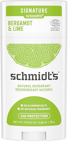Schmidt's Déodorant Stick Signature Bergamote et Citron Vert, Efficace 24h, 100% Origine Naturelle, Certifié naturel et Vegan, Testé Dermatologiquement, 75g